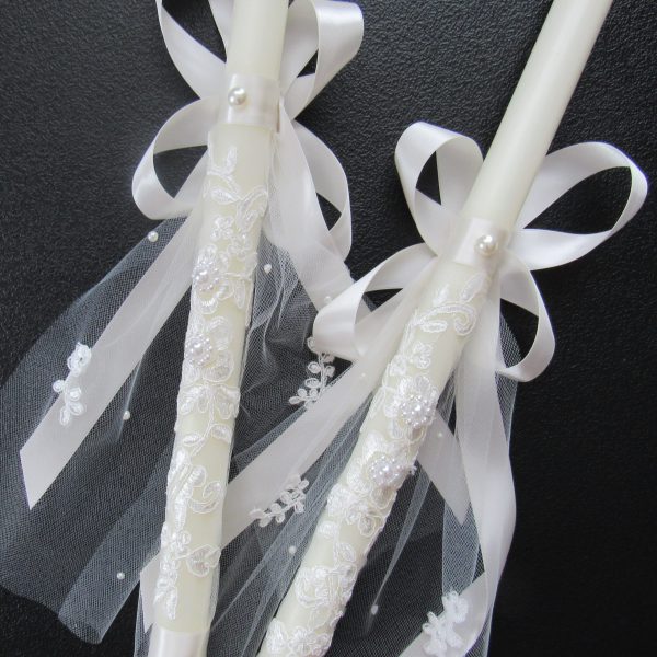 Closeup of Orthodox wedding candle set