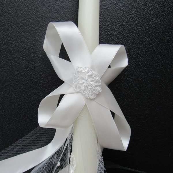 Closeup of the back of the Precious Pearl Orthodox wedding candle