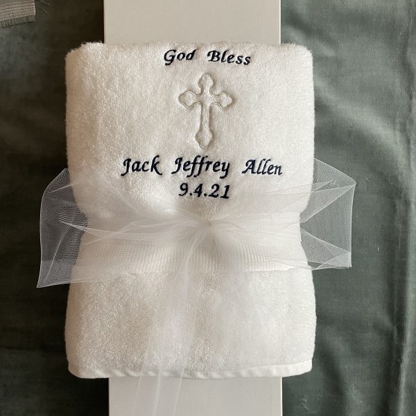 Orthodox baptismal towel with blue embroidery