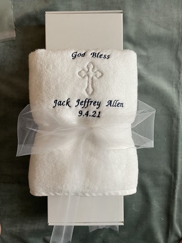 Orthodox baptismal towel with blue embroidery
